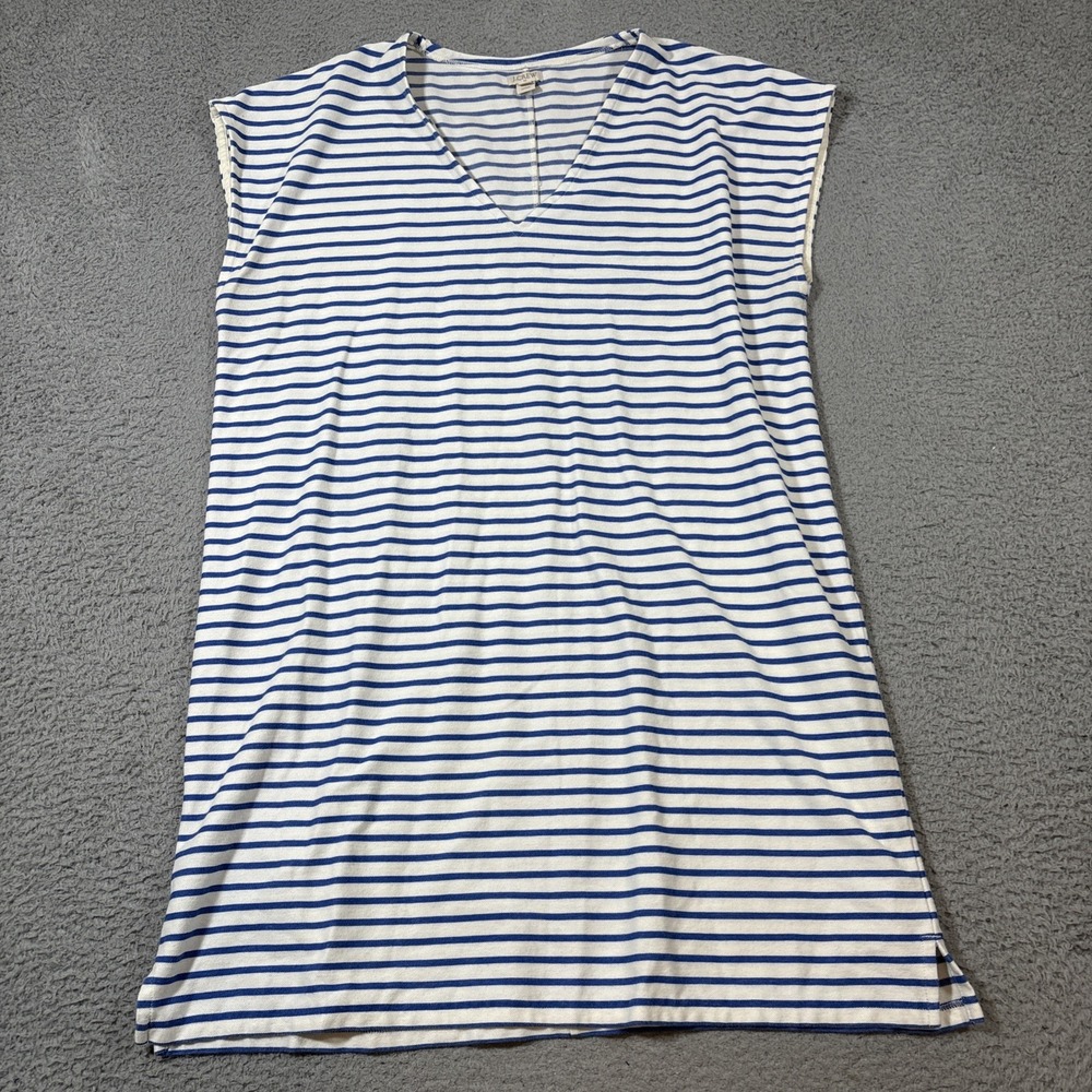 J.CREW Sz XL Striped Mini Dress Blue White V Neck Cap Sleeve Nautical Pullover - Picture 1 of 8